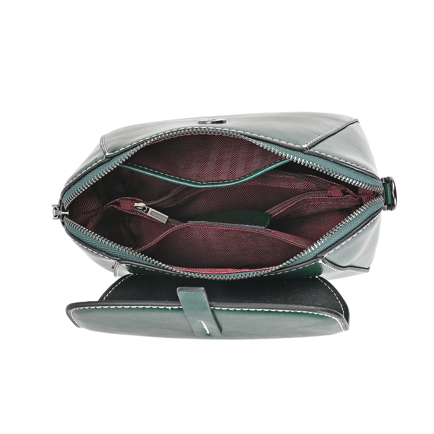 One Time Deal - Designer Inspired Leather Patterned Crossbody Bag (Size 23x10x14 cm) - Green