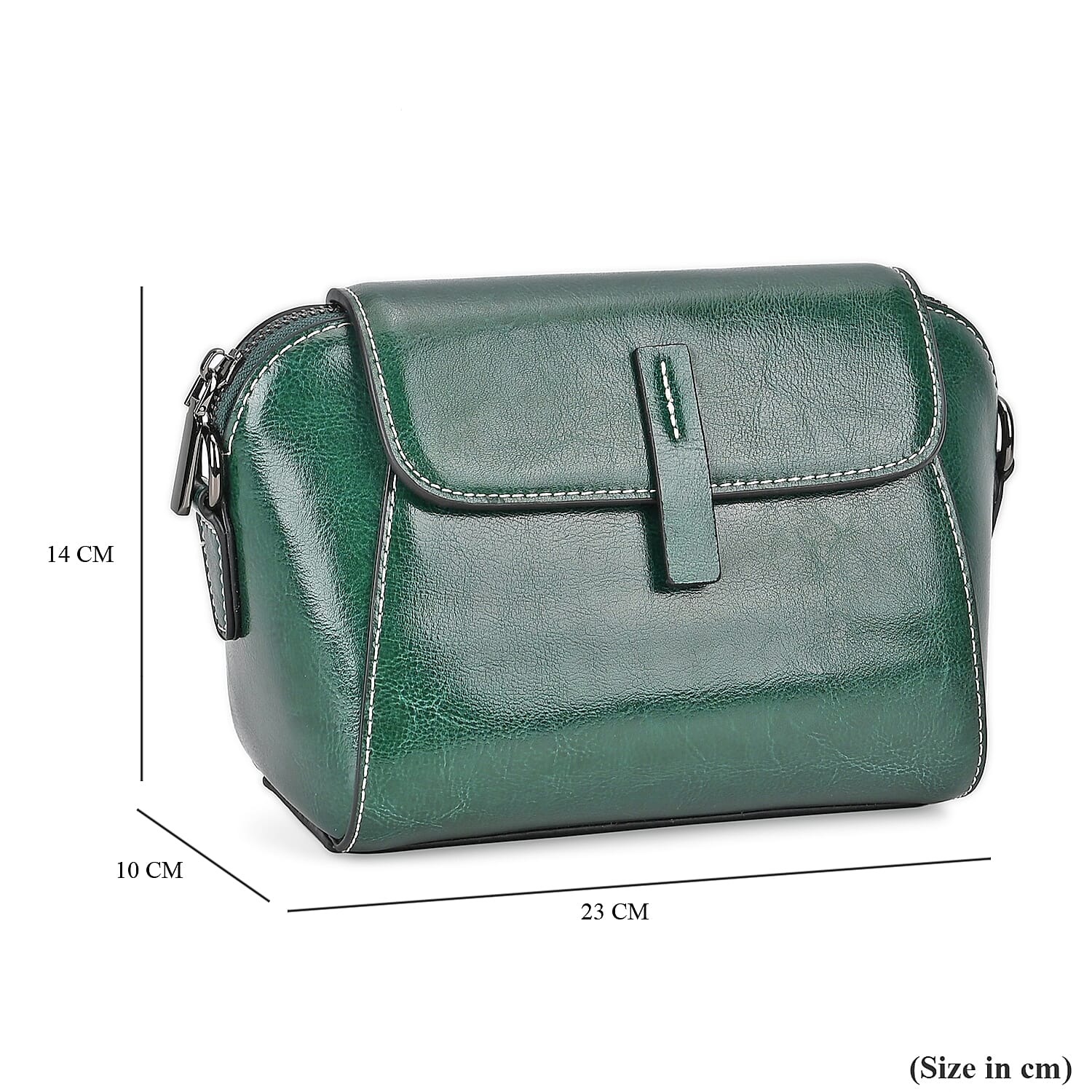 One Time Deal - Designer Inspired Leather Patterned Crossbody Bag (Size 23x10x14 cm) - Green