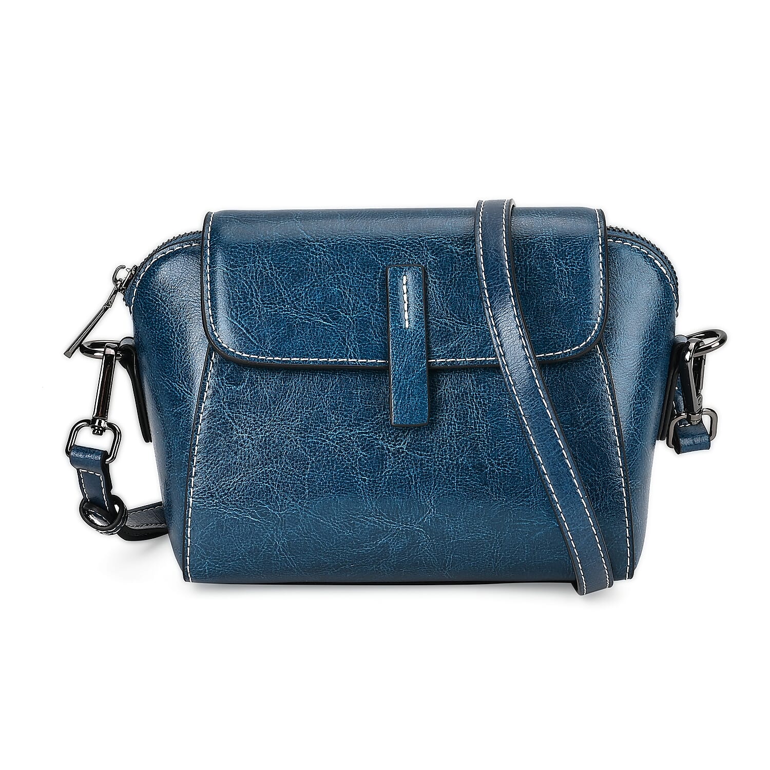 One Time Deal - Designer Inspired Leather Patterned Crossbody Bag (Size 23x10x14 cm) - Blue