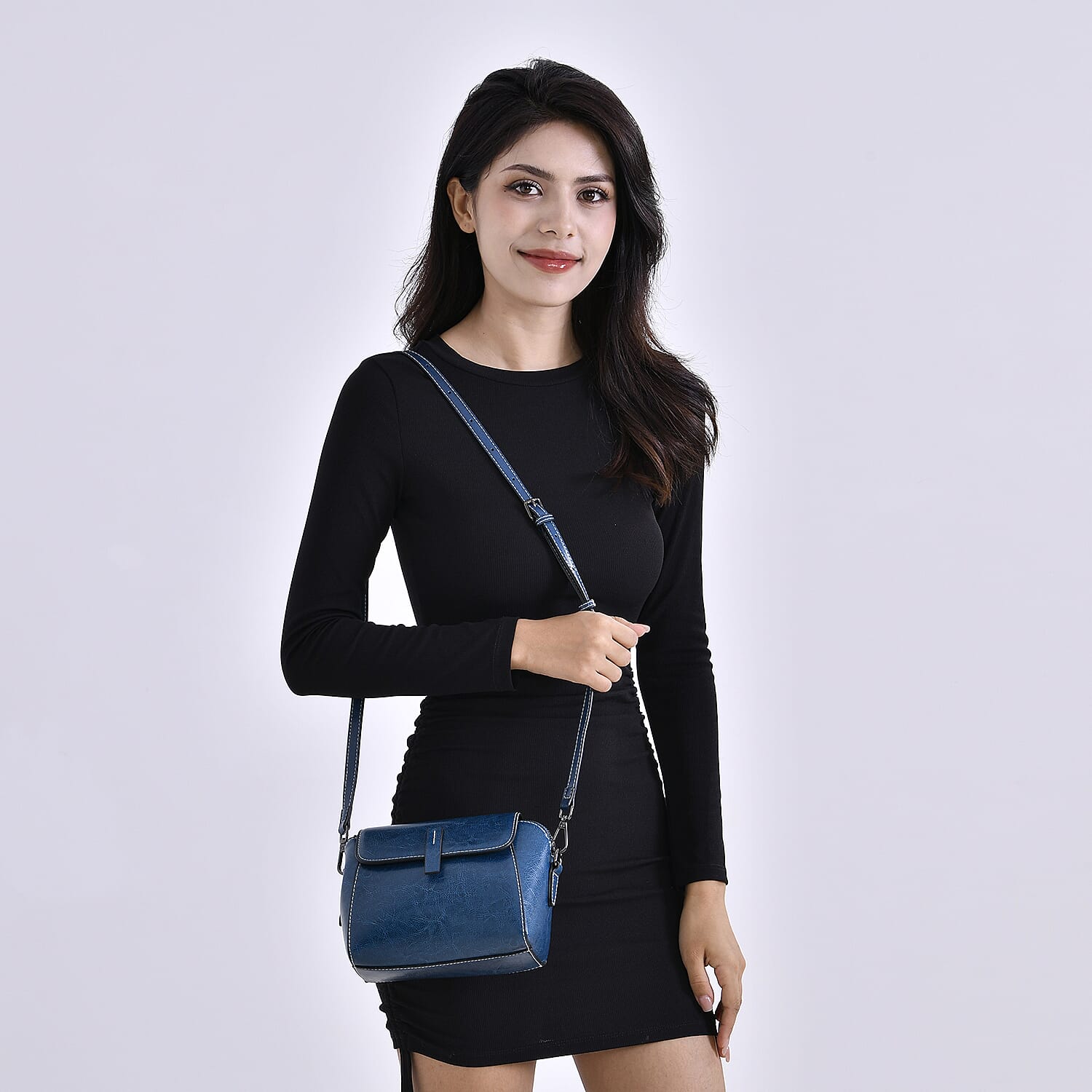 One Time Deal - Designer Inspired Genuine Leather Crossbody Bag - Blue