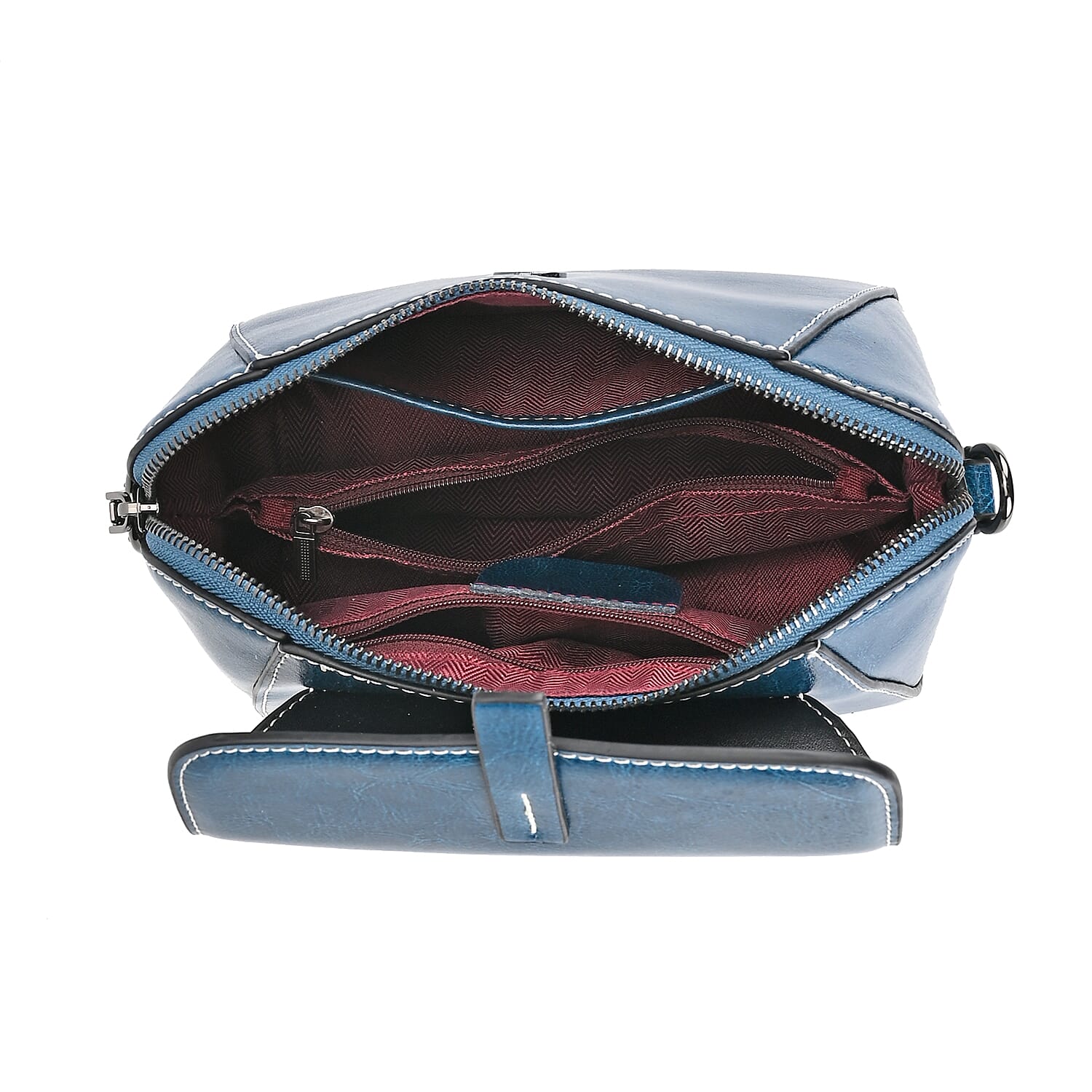 One Time Deal - Designer Inspired Leather Patterned Crossbody Bag (Size 23x10x14 cm) - Blue