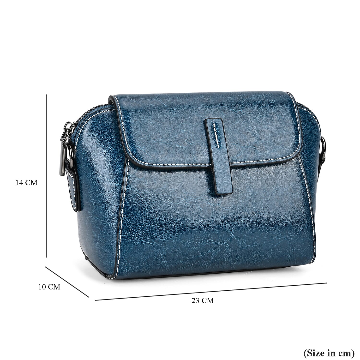 One Time Deal - Designer Inspired Leather Patterned Crossbody Bag (Size 23x10x14 cm) - Blue
