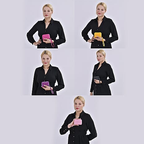 Set of 5 card holders with wrist strap - Pink, Yellow, Rose Pink, Black, Purple