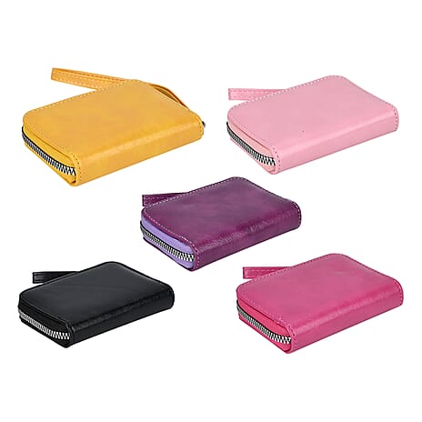 Set of 5 card holders with wrist strap - Pink, Yellow, Rose Pink, Black, Purple