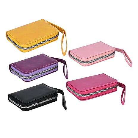 Set of 5 card holders with wrist strap - Pink, Yellow, Rose Pink, Black, Purple