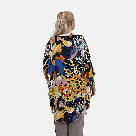 TAMSY 100% Viscose Whimsical Art Pattern Kimono (One Size) - Black & Multi