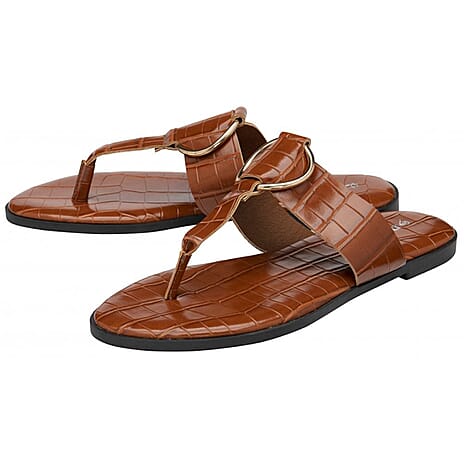 Dunlop Kendall Flat Toe-Post Sandal (Size 4) - Tan