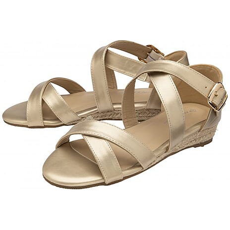 Dunlop Microfibre Portia Wedge Open Toe Sandal (Size 8) - Gold