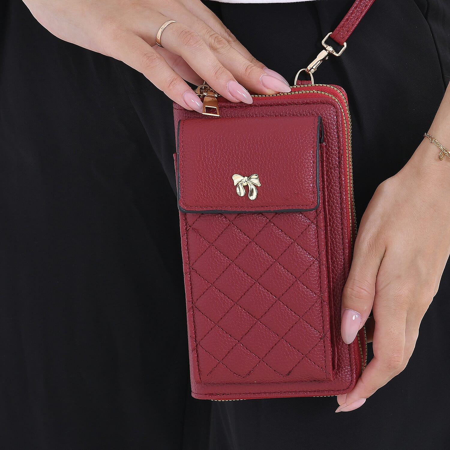 PU Crossbody Cellphone Bag (Size 11x4x19 cm) - Burgundy