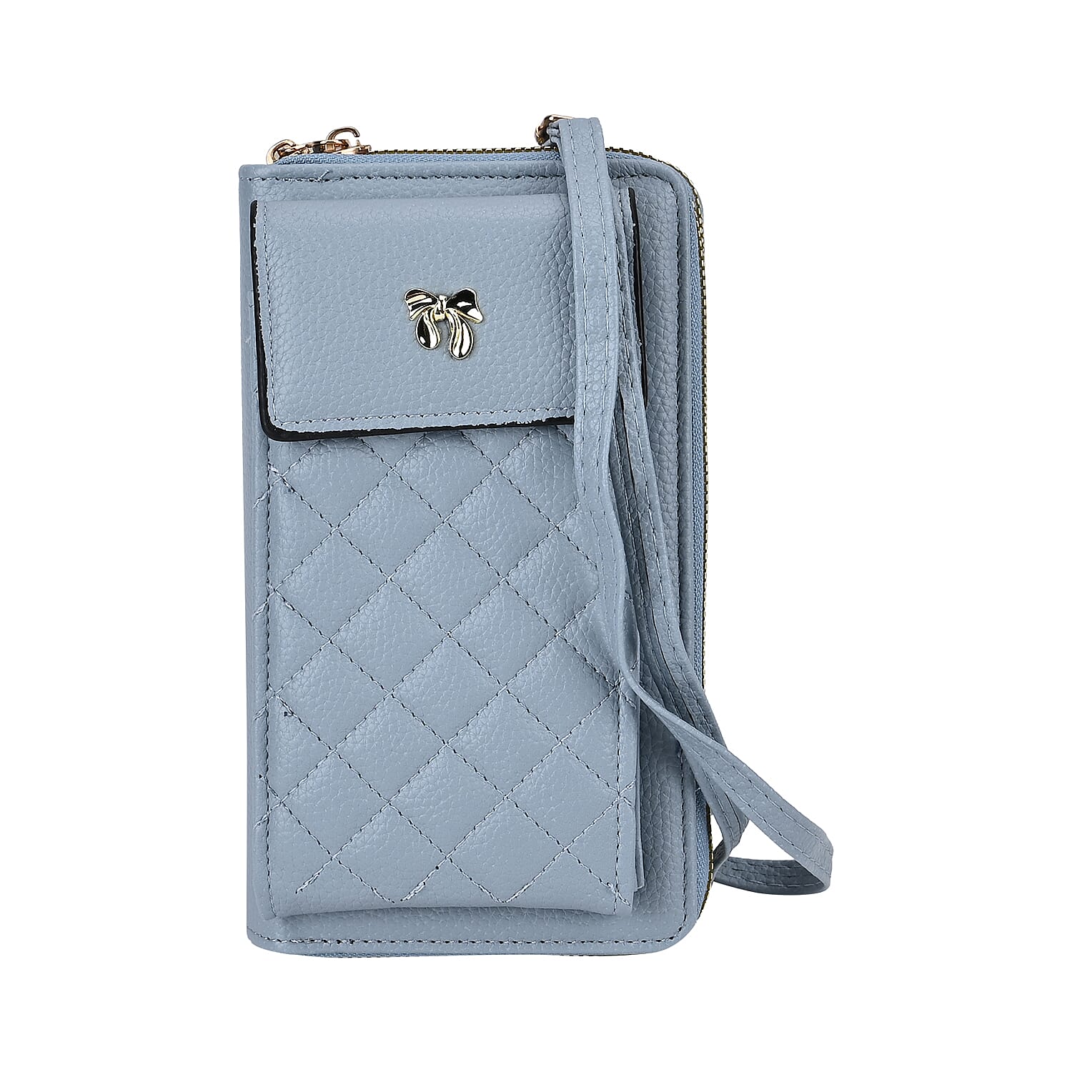 Leatherette Crossbody Mobile Phone Bag - Light Blue