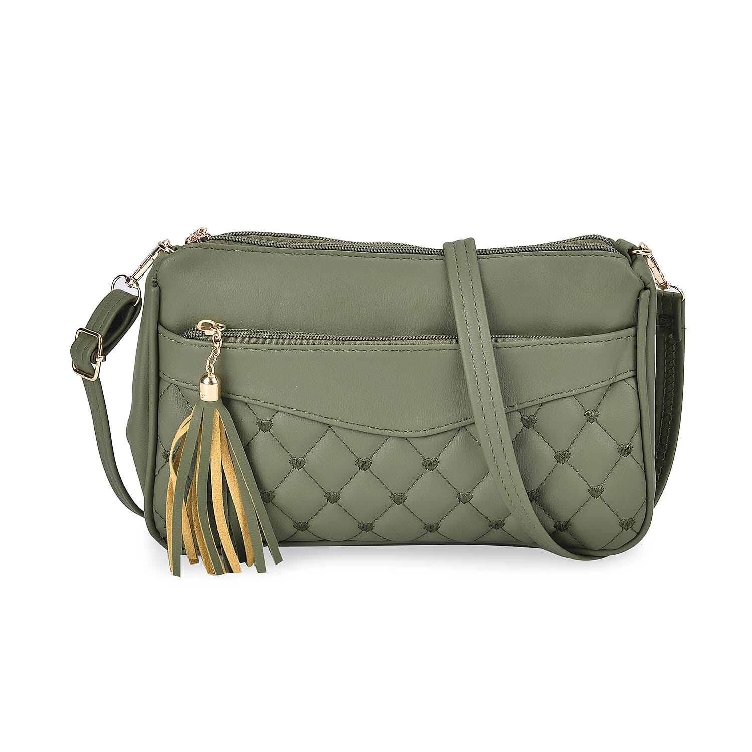 Quilted Messenger Crossbody Bag (Size 25x7x16 cm) - Green & Black