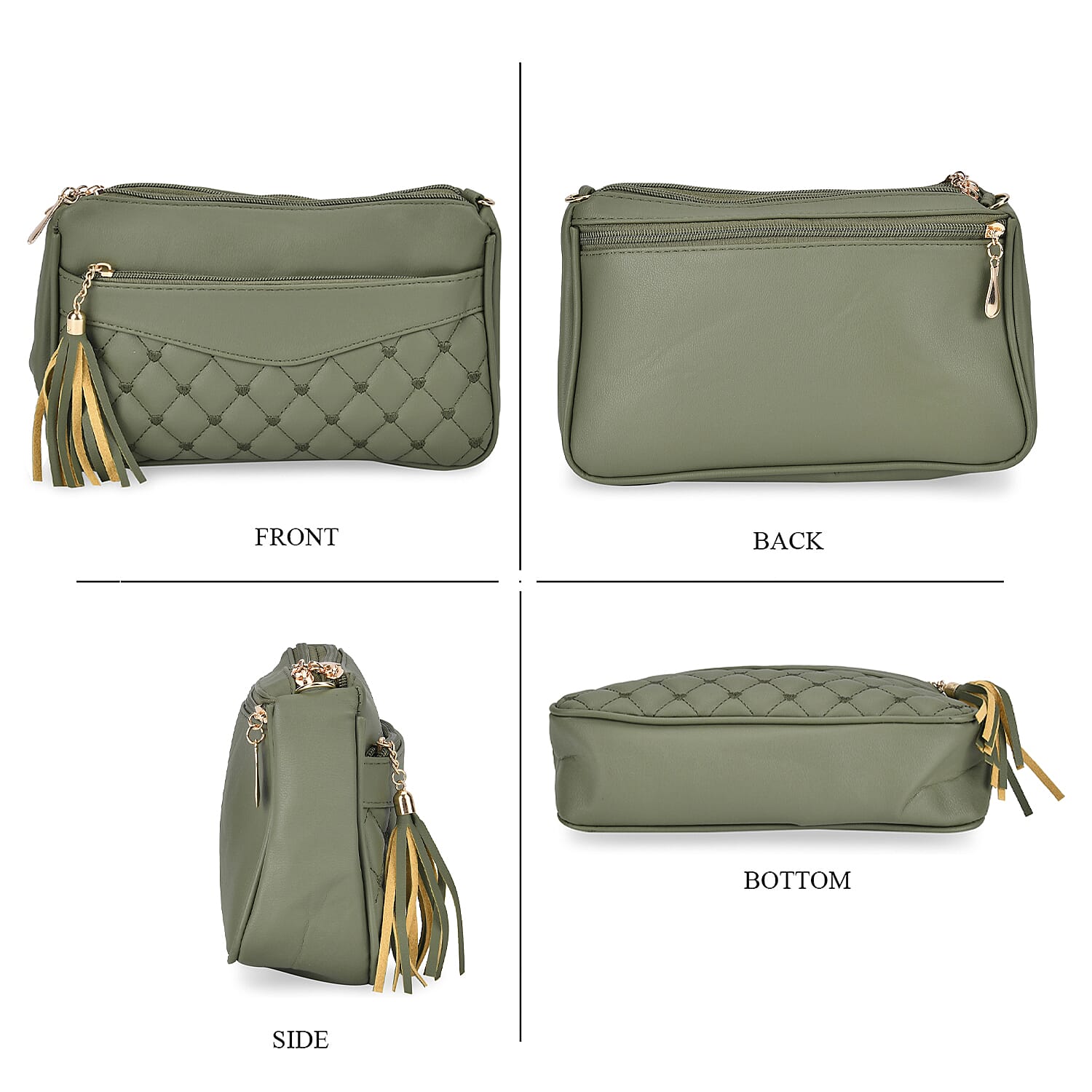 Quilted Messenger Crossbody Bag (Size 25x7x16 cm) - Green & Black