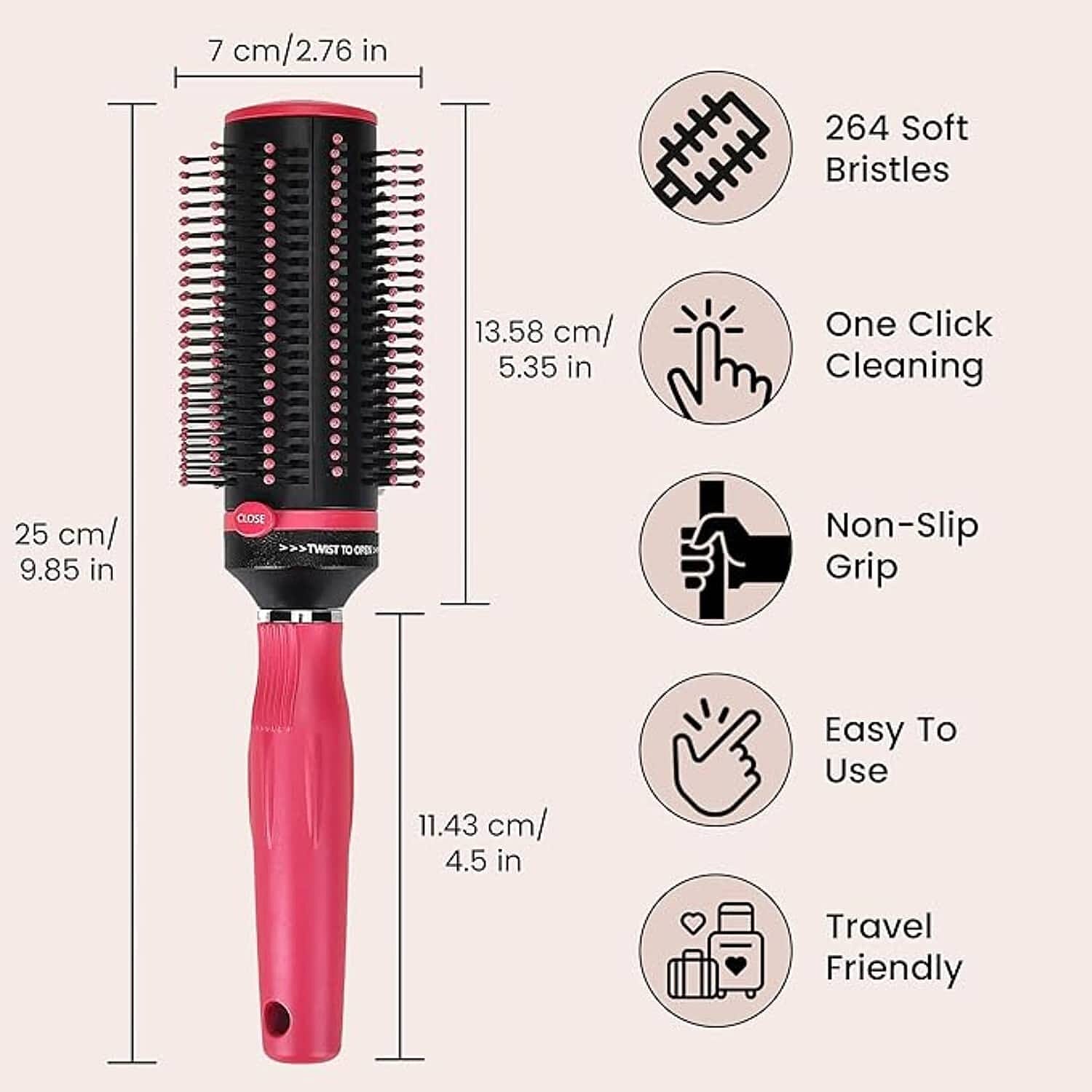 Neomi - Retractable Detangle Hair Brush for Curly Hair, Straight Hair & Wet Hair, Soft Bristle for Long, Thick & Curly Hair | Easy Clean Travel Brush