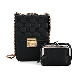 Elegant Monogram Quilted Phone Bag with Matching Clutch Card Holder