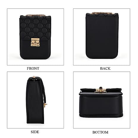 Elegant Monogram Quilted Phone Bag with Matching Clutch Card Holder - Black