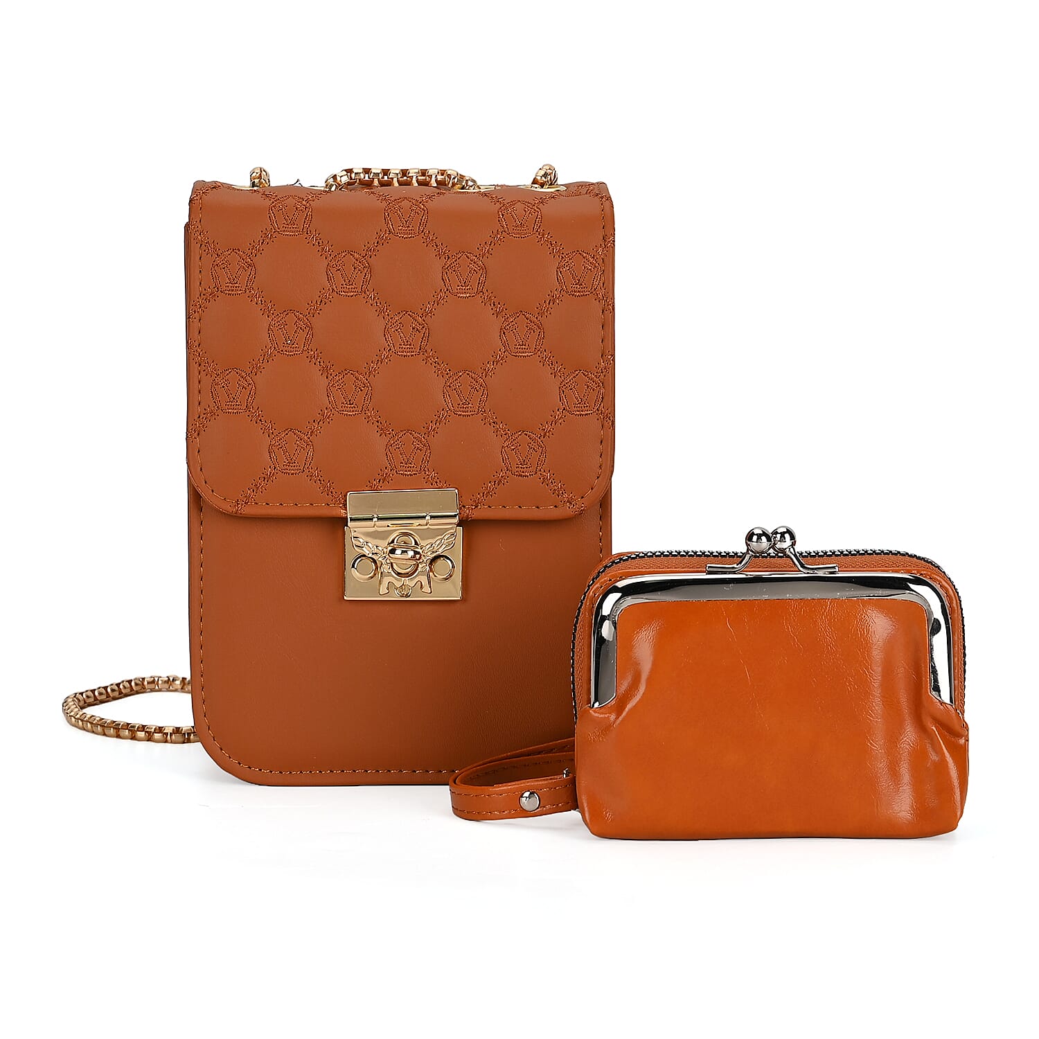 PU Solid Crossbody Bag (Size 13x6x18 cm) - Brown