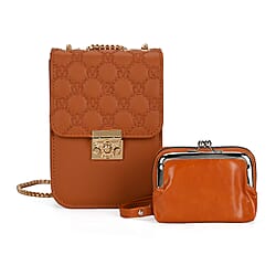 Elegant Monogram Quilted Phone Bag with Matching Clutch Card Holder