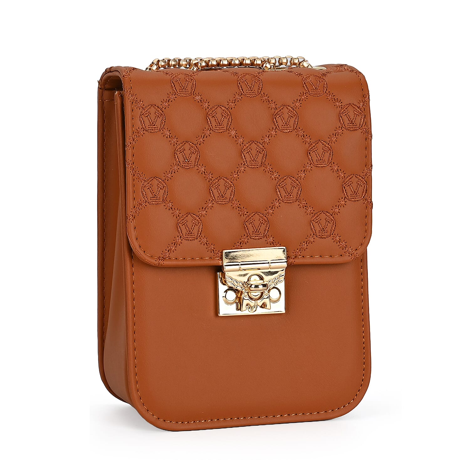 PU Solid Crossbody Bag (Size 13x6x18 cm) - Brown