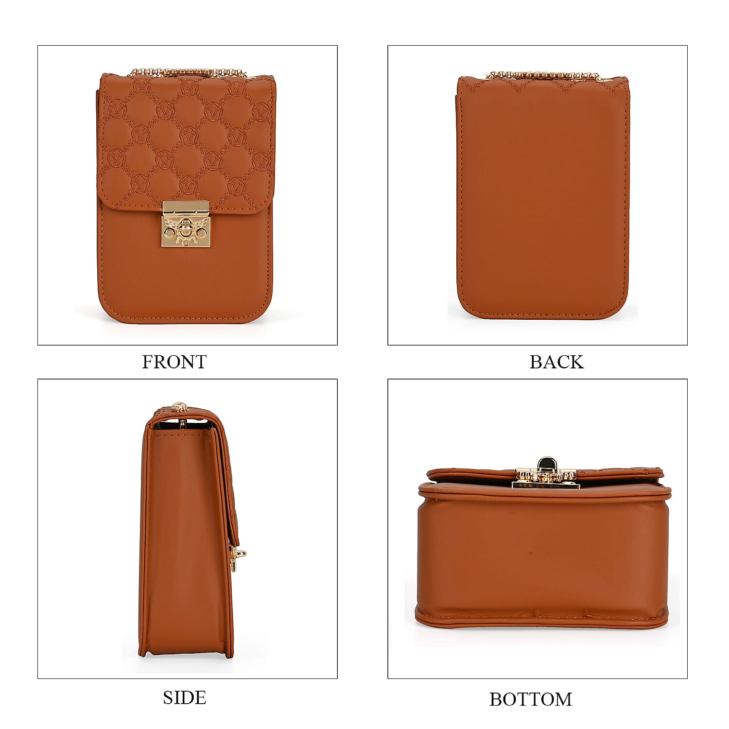 PU Solid Crossbody Bag (Size 13x6x18 cm) - Brown