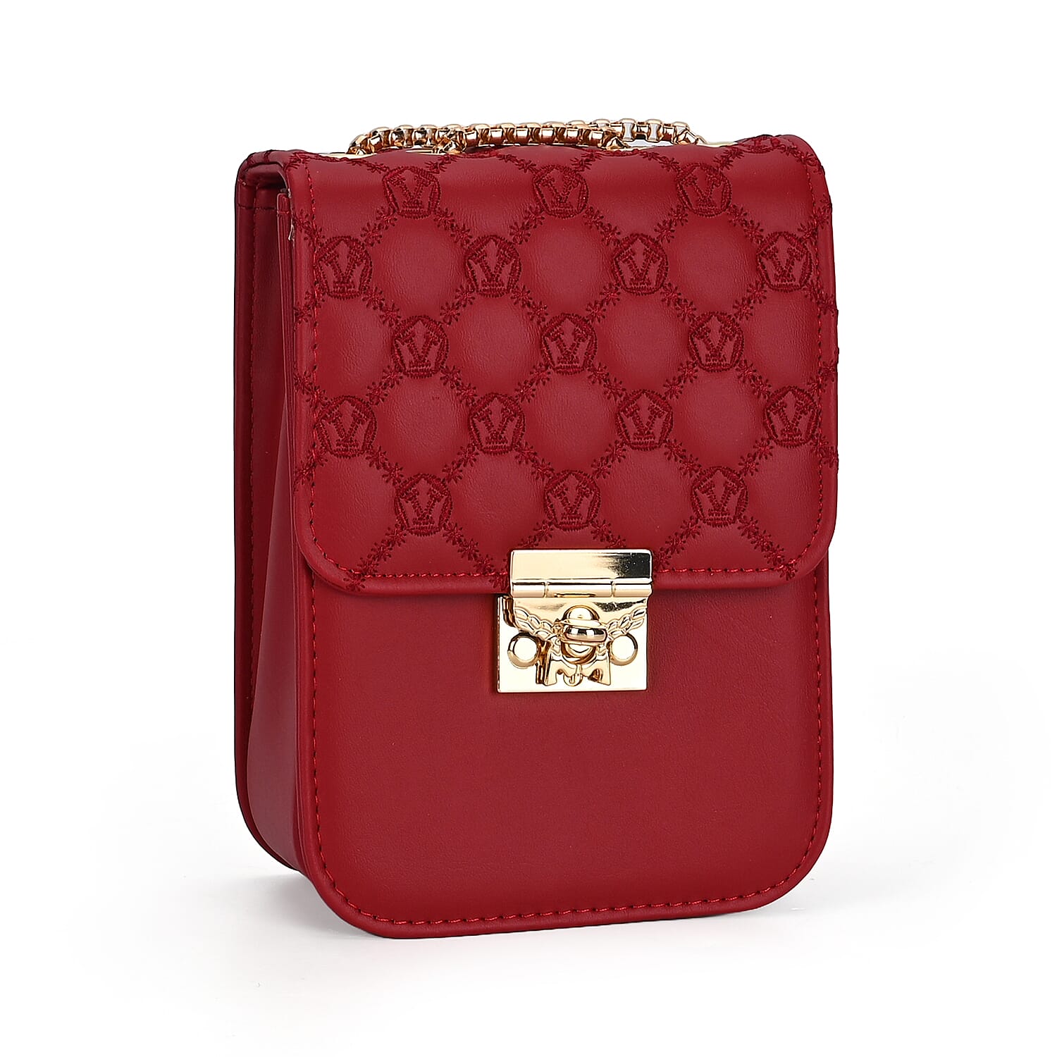 Elegant Monogram Quilted Phone Bag with Matching Clutch Card Holder - Burgundy