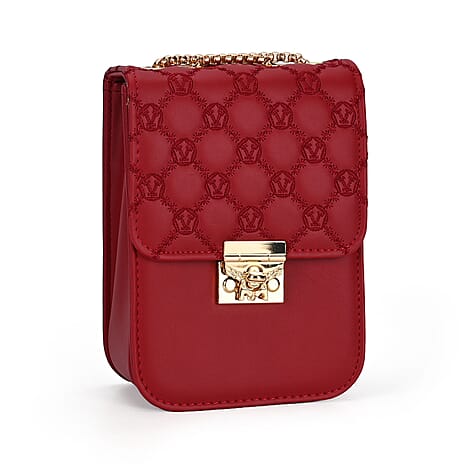 Elegant Monogram Quilted Phone Bag with Matching Clutch Card Holder - Burgundy