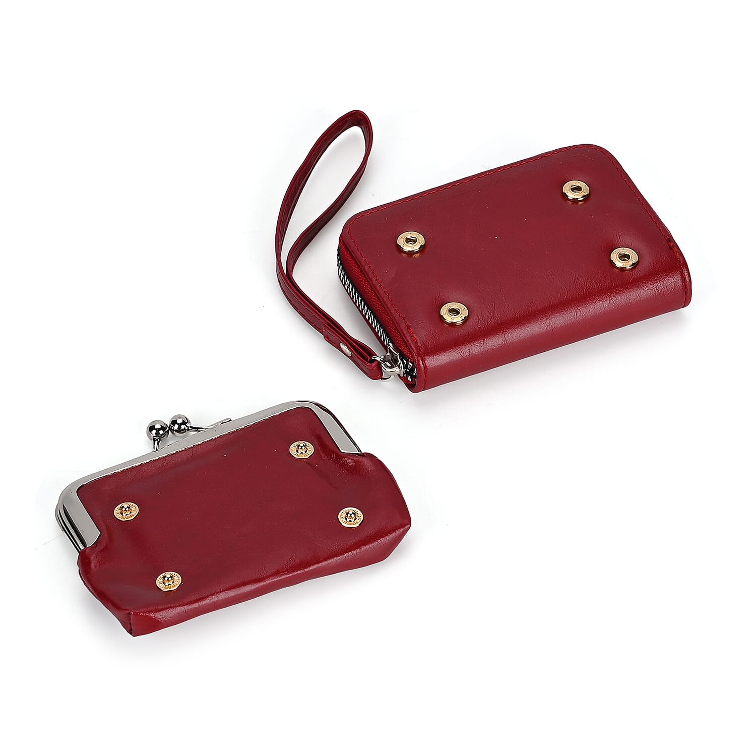 Elegant Monogram Quilted Phone Bag with Matching Clutch Card Holder - Burgundy
