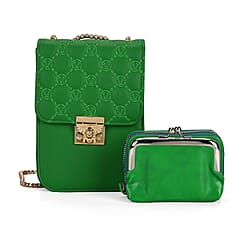 Elegant Monogram Quilted Phone Bag with Matching Clutch Card Holder