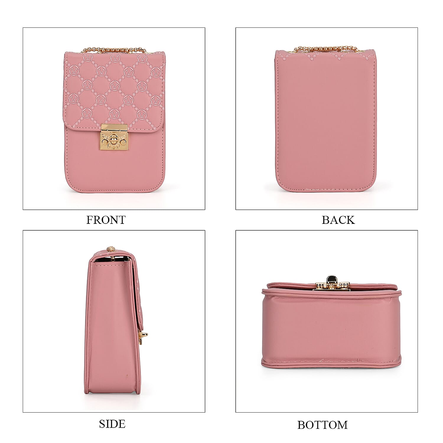 Elegant Monogram Quilted Phone Bag with Matching Clutch Card Holder - Dusty Pink