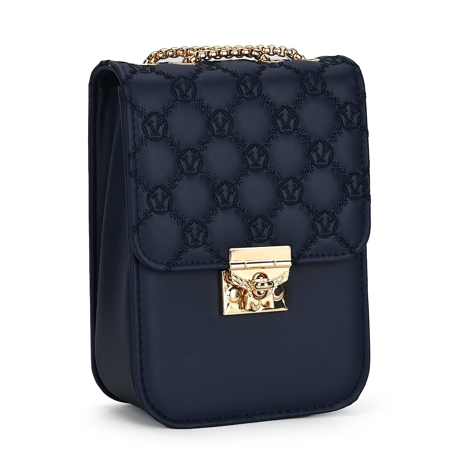 PU Solid Crossbody Bag (Size 13x6x18 cm) - Navy
