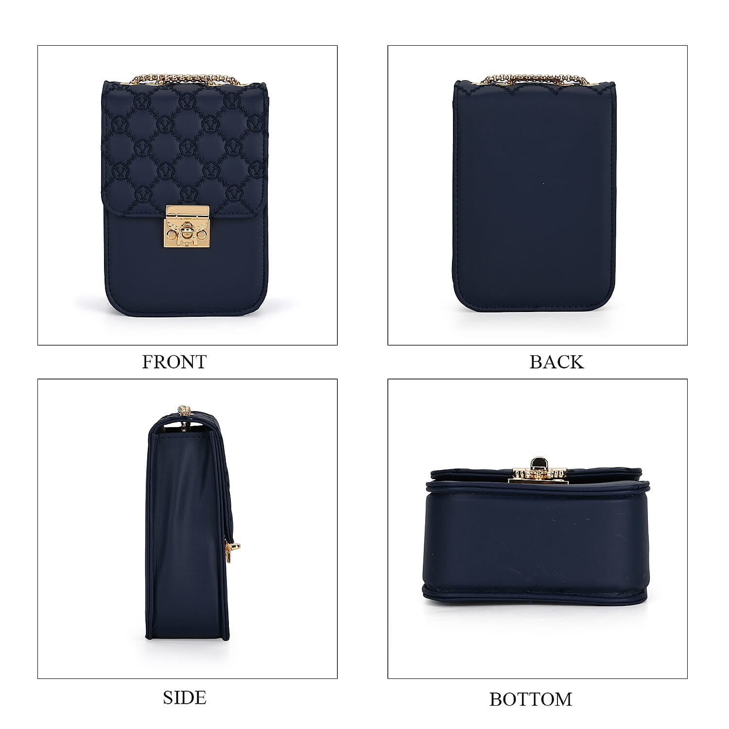 PU Solid Crossbody Bag (Size 13x6x18 cm) - Navy