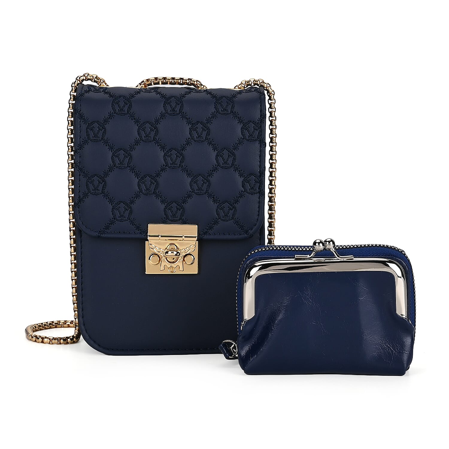 PU Solid Crossbody Bag (Size 13x6x18 cm) - Navy