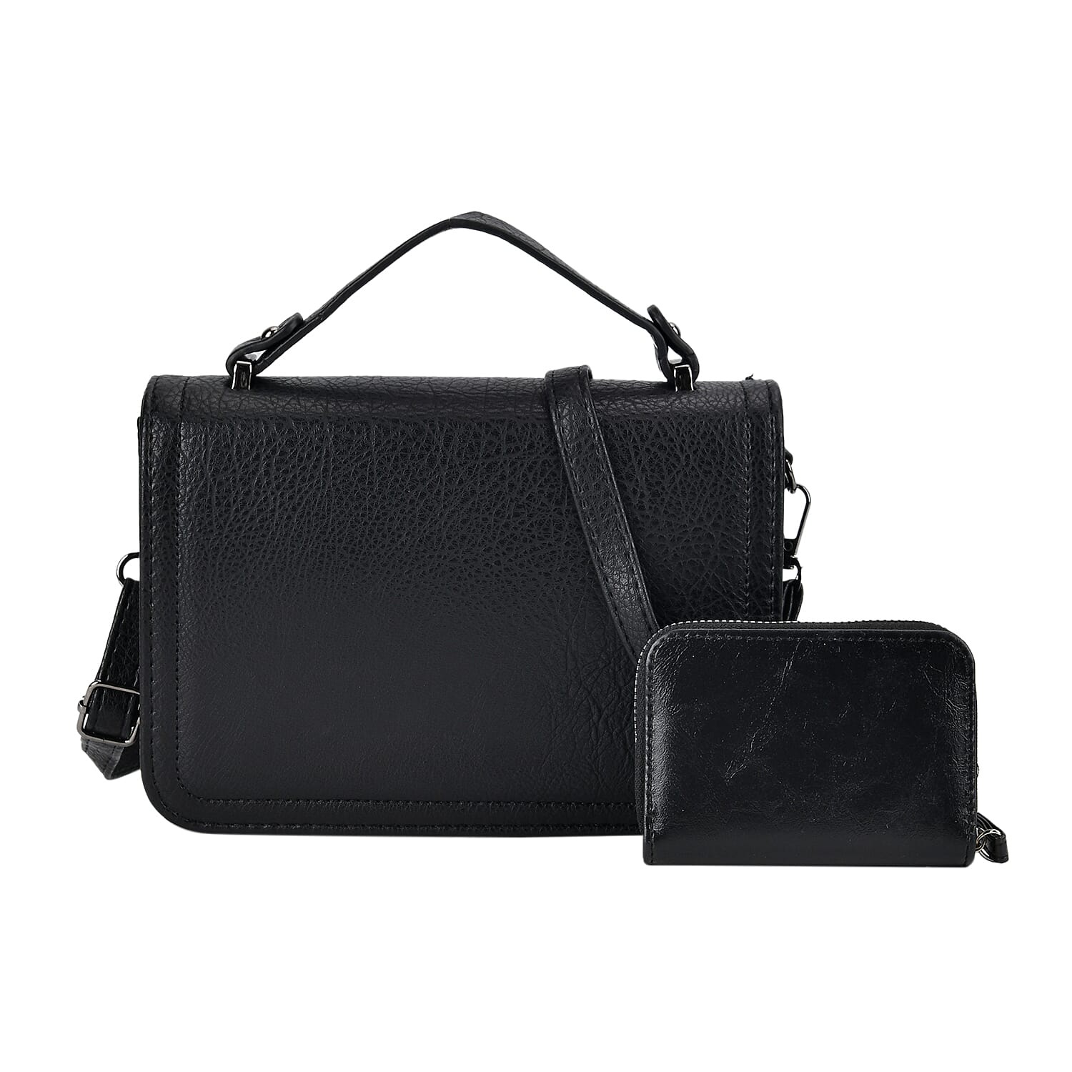 Leatherette Crossbody Bag with Card Holder - Black