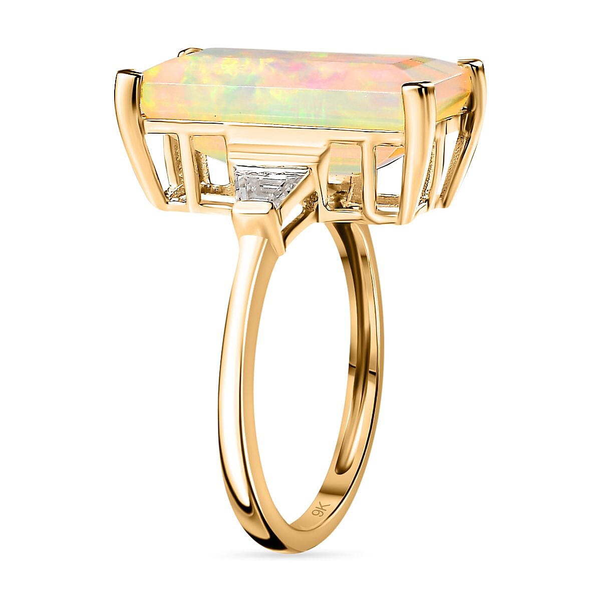 9K Yellow Gold AAA Ethiopian Welo Opal & Moissanite Ring 4.60 Ct