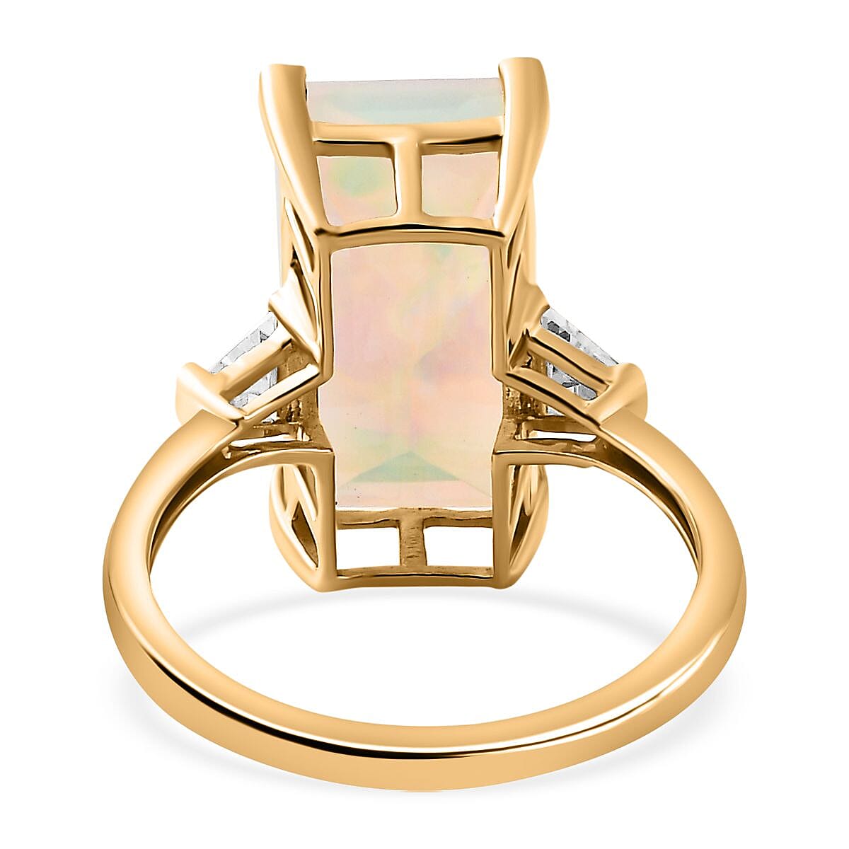 9K Yellow Gold AAA Ethiopian Welo Opal & Moissanite Ring 4.60 Ct