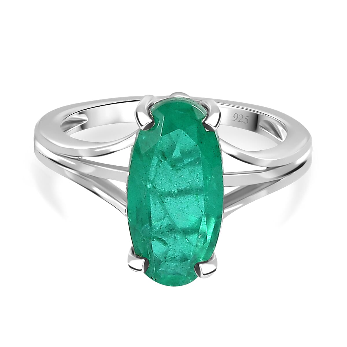 Emeraldine Triplet Quartz  Solitaire Ring in Platinum Overlay Sterling Silver 3.52 Ct