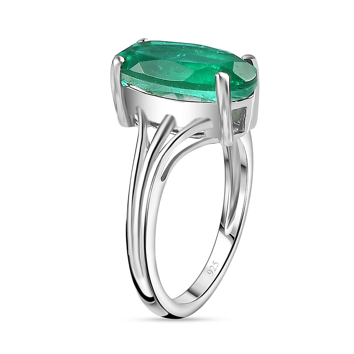 Emeraldine Triplet Quartz  Solitaire Ring in Platinum Overlay Sterling Silver 3.52 Ct