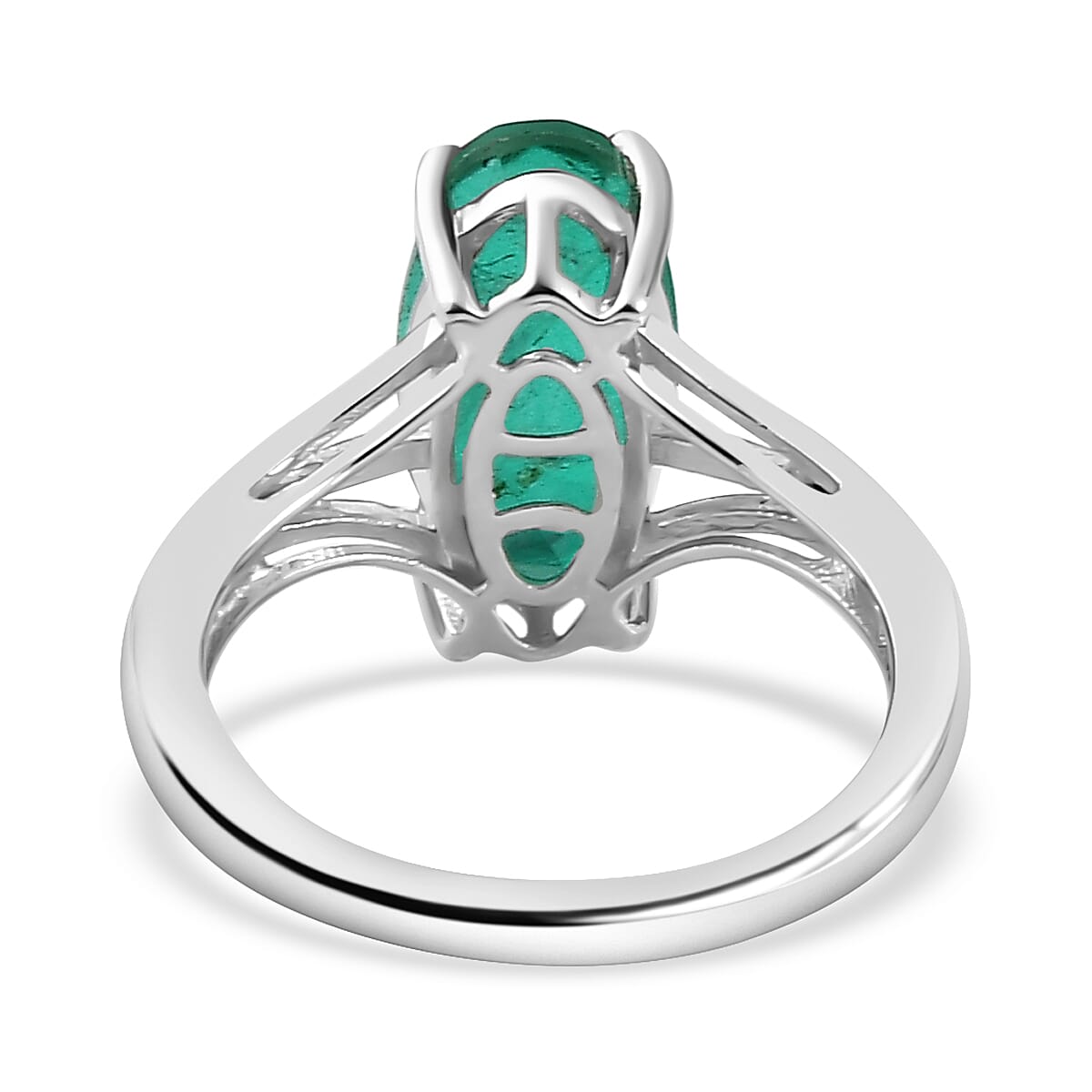 Emeraldine Triplet Quartz  Solitaire Ring in Platinum Overlay Sterling Silver 3.52 Ct