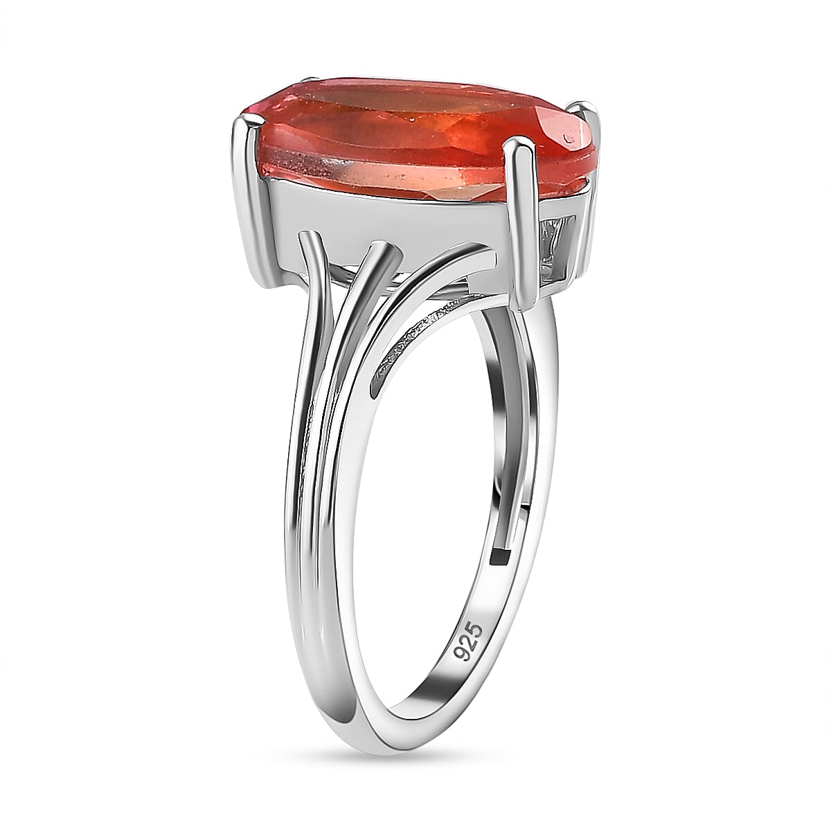 Padparadscha Triplet Quartz Solitaire Ring in Platinum Overlay Sterling Silver 3.50 Ct