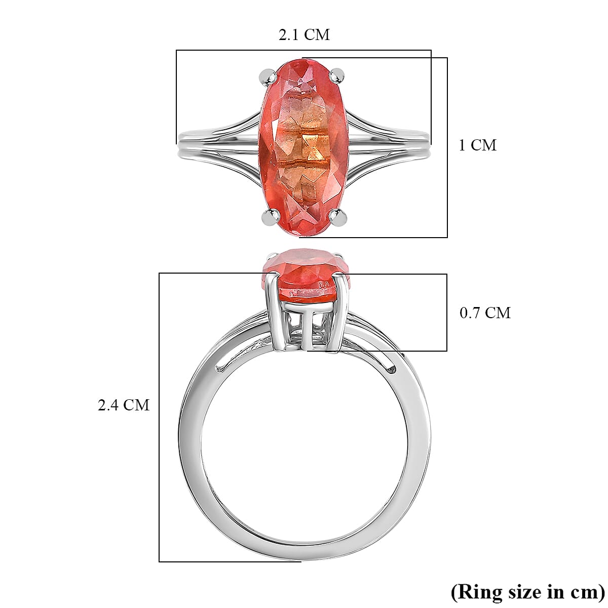 Padparadscha Triplet Quartz Solitaire Ring in Platinum Overlay Sterling Silver 3.50 Ct