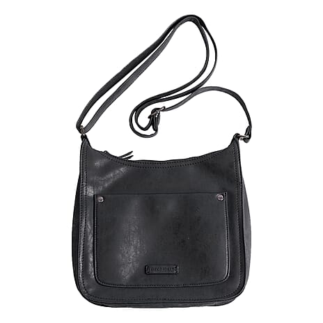 Leatherette Shoulder Bag with Handle Drop - Black