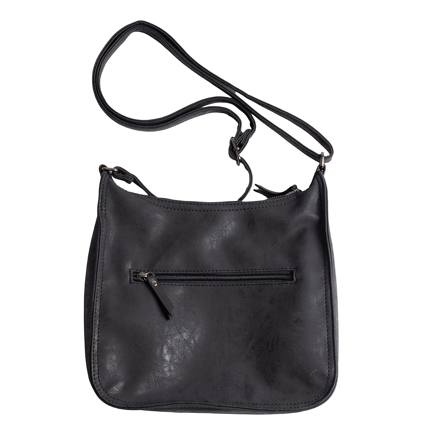 Leatherette Shoulder Bag with Handle Drop - Black