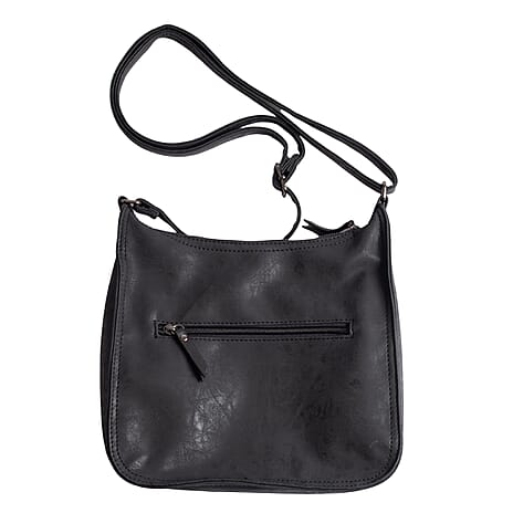 Vegan Leatherette Shoulder Bag with Handle Drop - Black