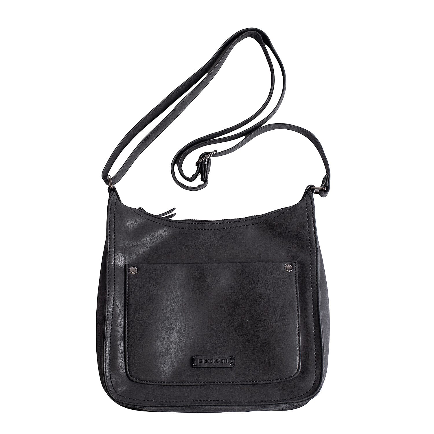 Leatherette Shoulder Bag with Handle Drop - Black