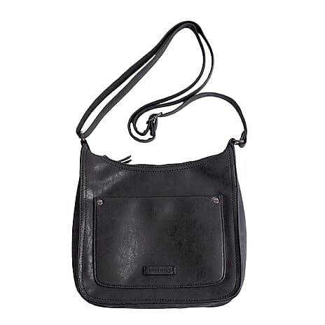Vegan Leatherette Shoulder Bag with Handle Drop - Black