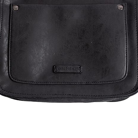 Vegan Leatherette Shoulder Bag with Handle Drop - Black