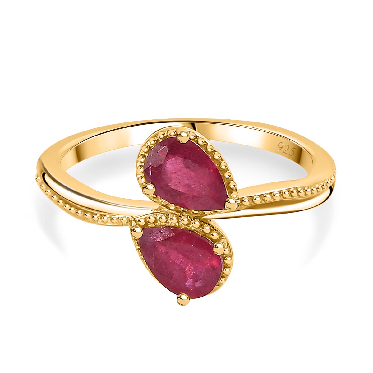 Ruby Bypass Ring in 18K YG Vermeil Plated Sterling Silver 1.10 Ct