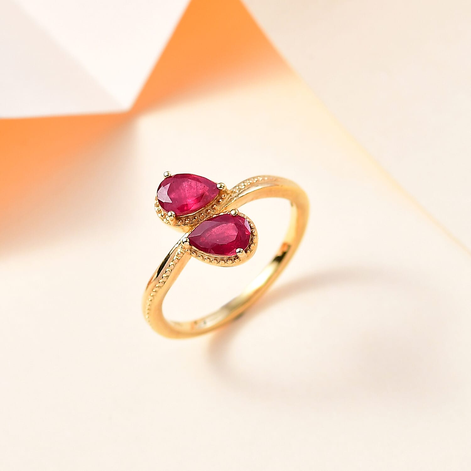 Ruby Bypass Ring in 18K YG Vermeil Plated Sterling Silver 1.10 Ct