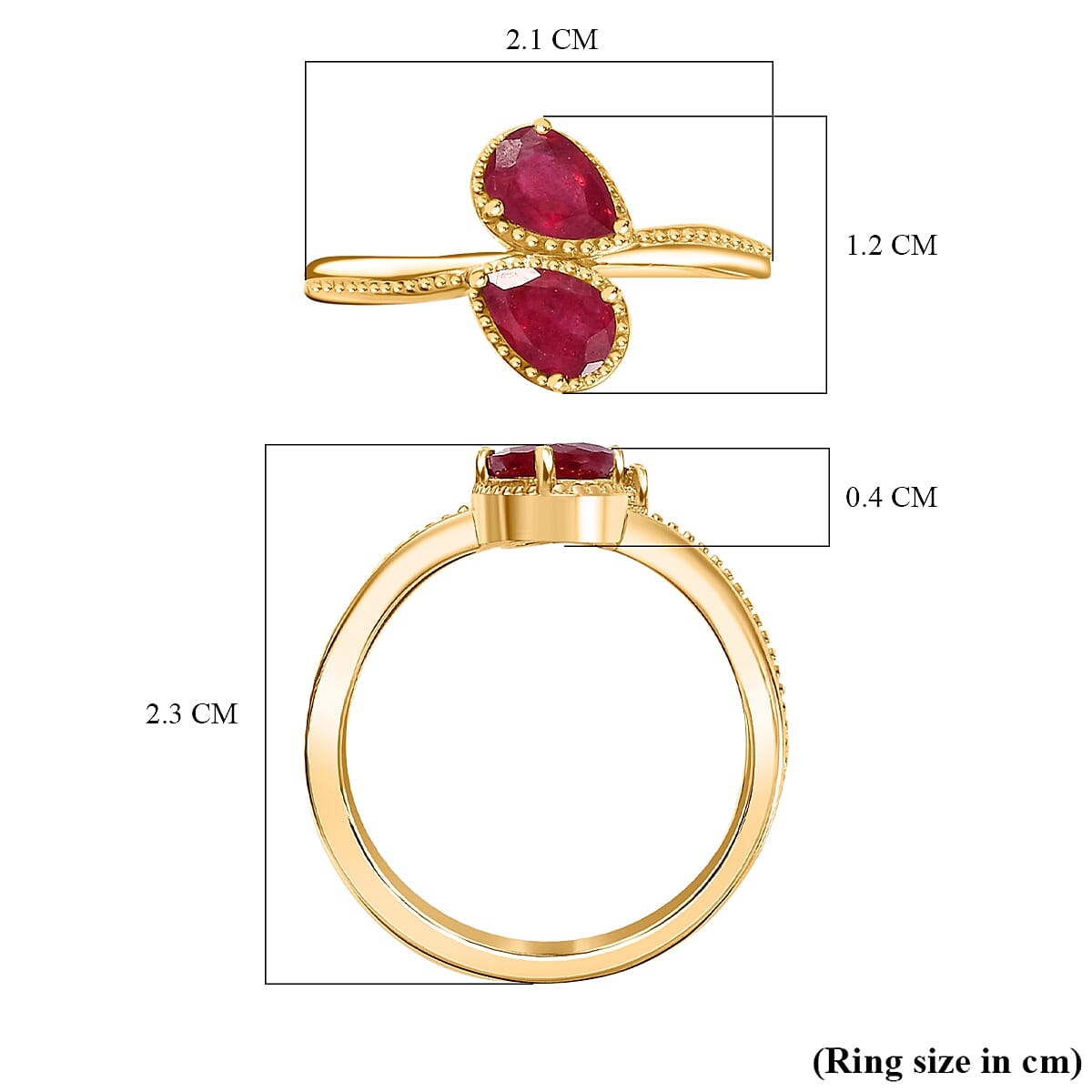 Ruby Bypass Ring in 18K YG Vermeil Plated Sterling Silver 1.10 Ct