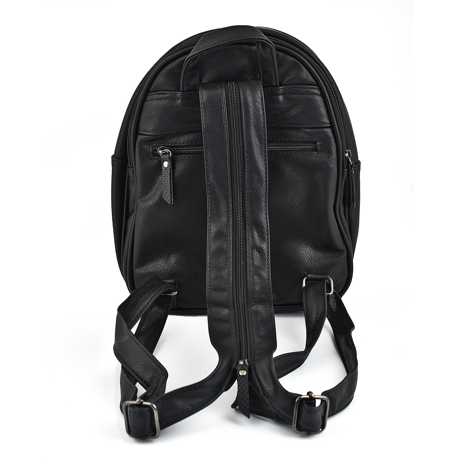 Leatherette Backpack with Zipped Pocket - Camel