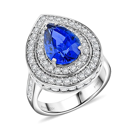Certified and Appraised RHAPSODY 950 Platinum AAAA Royal Ceylon Sapphire, Diamond Ring 6.05 Ct